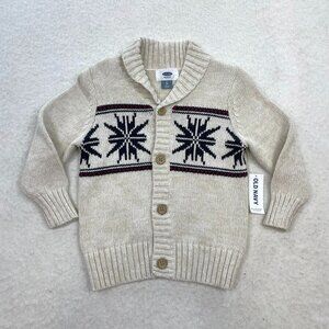 NWT OLD NAVY Snowflake Cotton Collared Button Up Cardigan Sweater Size 2T